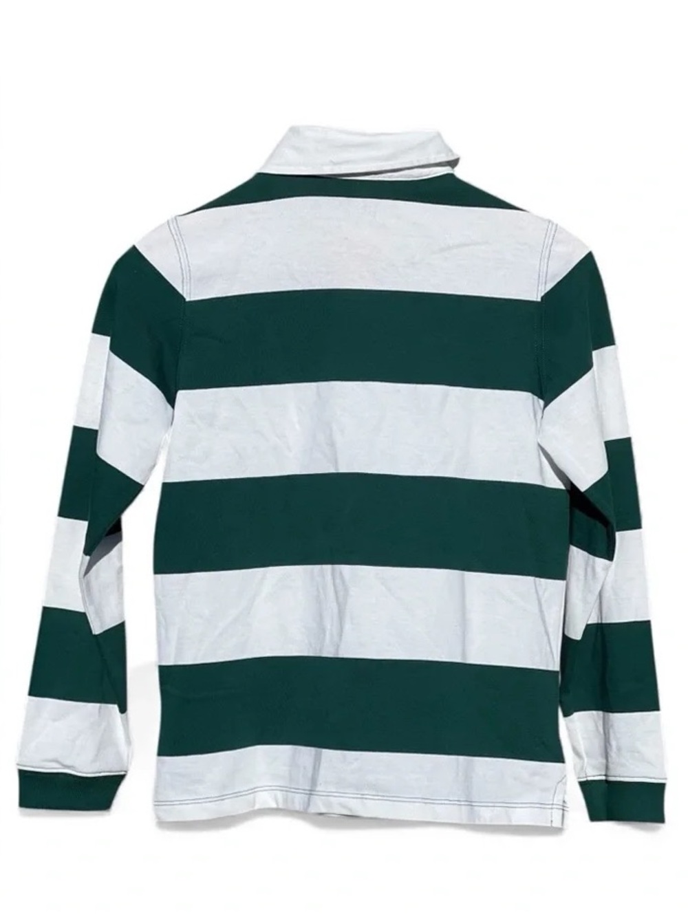 XL Vineyard Vines Green and White Striped Long-Sleeve Rugby Polo